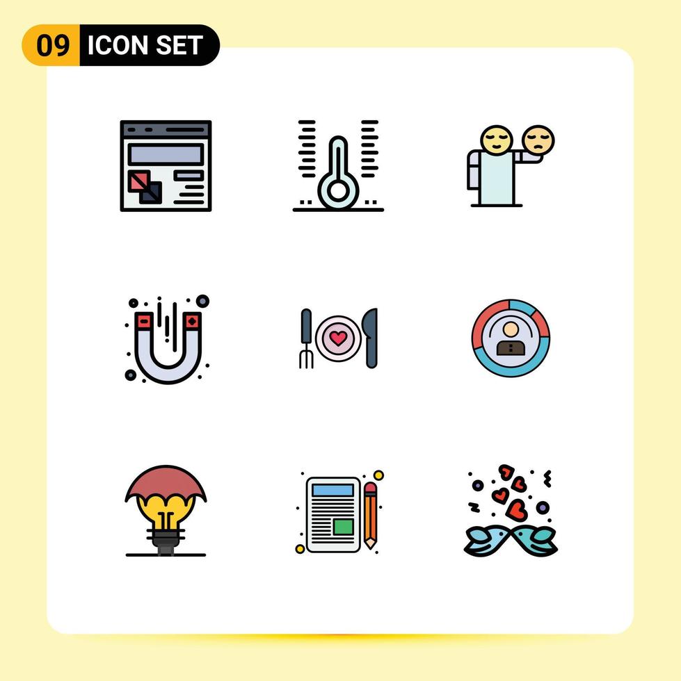 symboles d'icônes universelles groupe de 9 couleurs plates de lignes de remplissage modernes d'aimants magnétiques laboratoire médical emoji éléments de conception vectoriels modifiables vecteur
