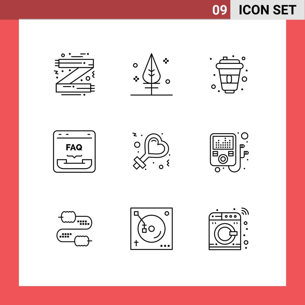 ensemble moderne de 9 contours pictogramme d'éléments de conception vectoriels modifiables du navigateur de contact femelle faq cola vecteur