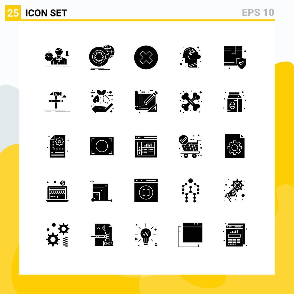 25 interface utilisateur pack de glyphes solides de signes et symboles modernes de l'esprit tête globe nuage multimédia éléments de conception vectoriels modifiables vecteur