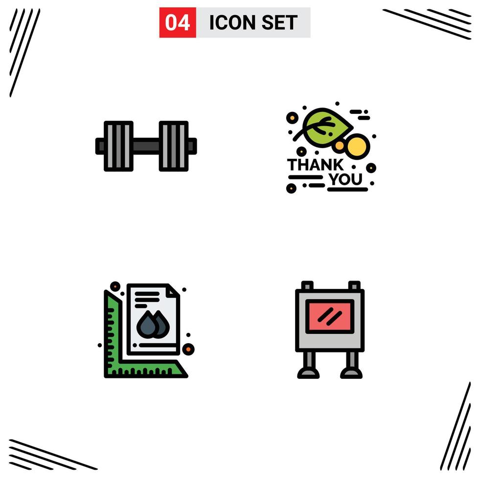 groupe de 4 couleurs plates de ligne de remplissage modernes définies pour la règle d'haltère poids feuille imprimer des éléments de conception vectoriels modifiables vecteur