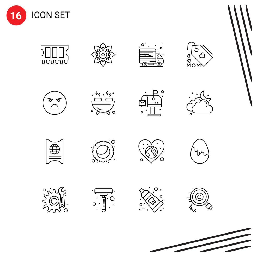 16 icônes créatives signes et symboles modernes d'emoji maman holi amour domaine éléments de conception vectoriels modifiables vecteur