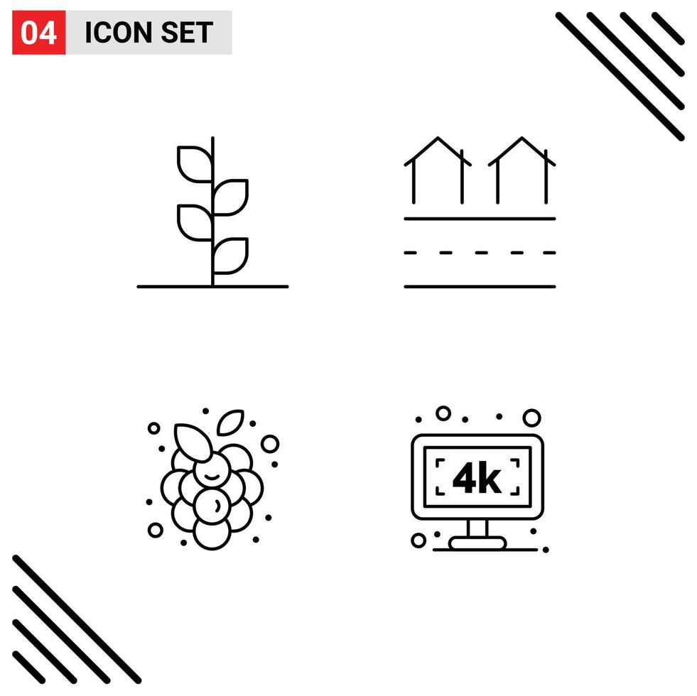 pack d'icônes vectorielles stock de 4 signes et symboles de ligne pour la forêt automne fruits arbre logement vigne éléments de conception vectoriels modifiables vecteur