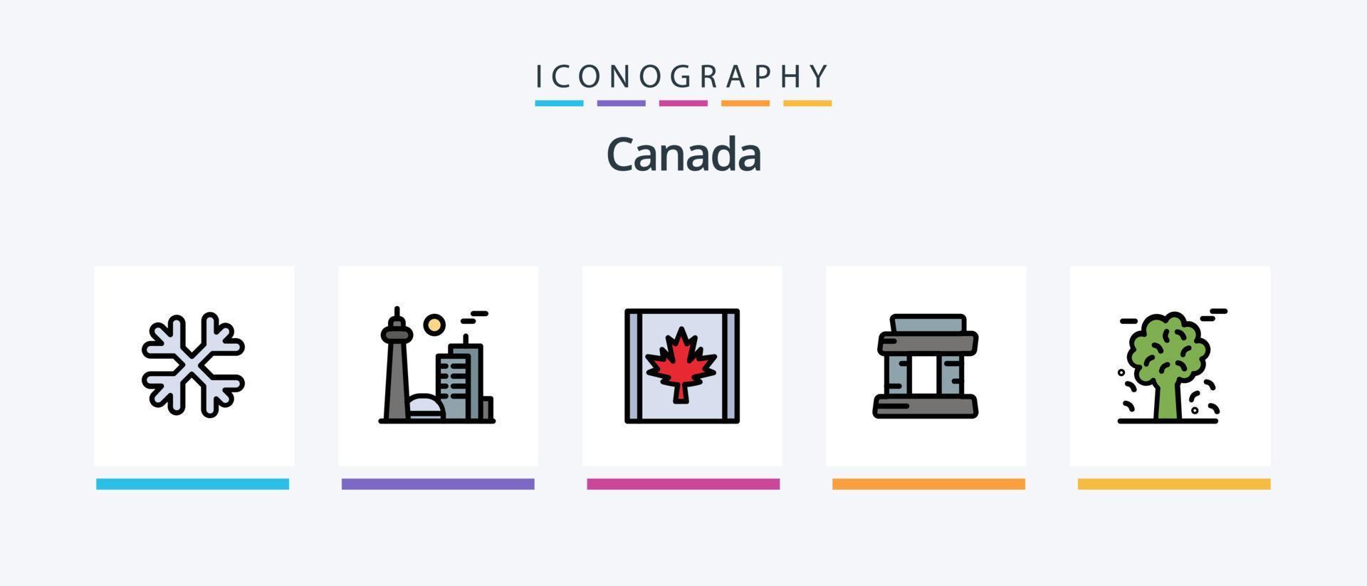 canada line rempli 5 pack d'icônes, y compris l'automne. le transport. Canada. fleuve. canoës. conception d'icônes créatives vecteur