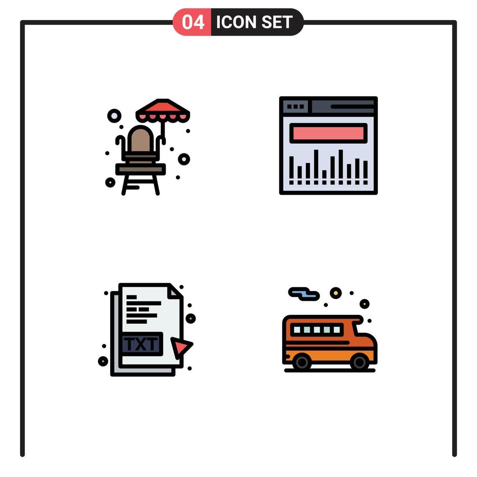 ensemble de 4 symboles d'icônes d'interface utilisateur modernes signes pour la chaise de garde de vie analyse de fichier txt école éléments de conception vectoriels modifiables vecteur