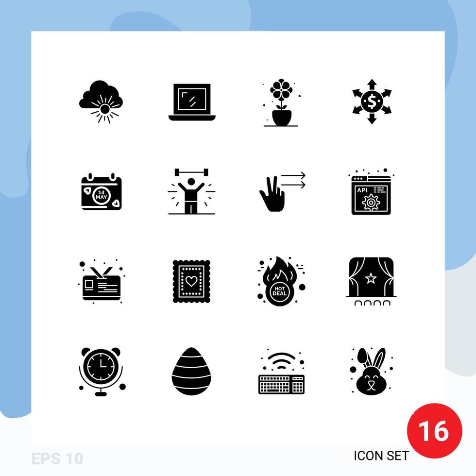 symboles d'icônes universelles groupe de 16 glyphes solides modernes de date de musculation présent calendrier éléments de conception vectoriels modifiables vecteur