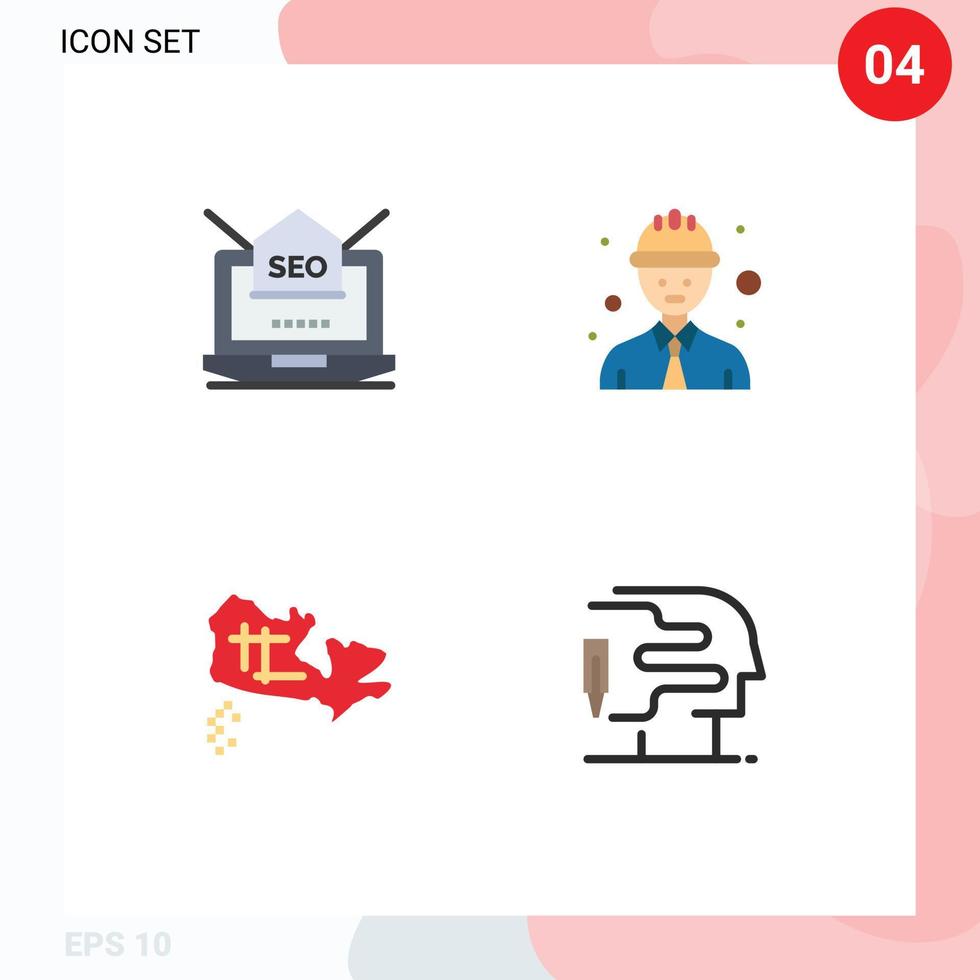 4 icône plate universelle signes symboles de seo carte courrier sécurité travailleur humain éléments de conception vectoriels modifiables vecteur