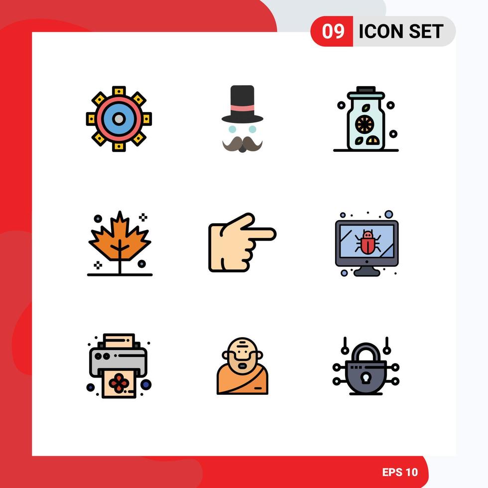 interface mobile filledline couleur plate ensemble de 9 pictogrammes de bug index doigt d'eau thanksgiving éléments de conception vectoriels modifiables vecteur