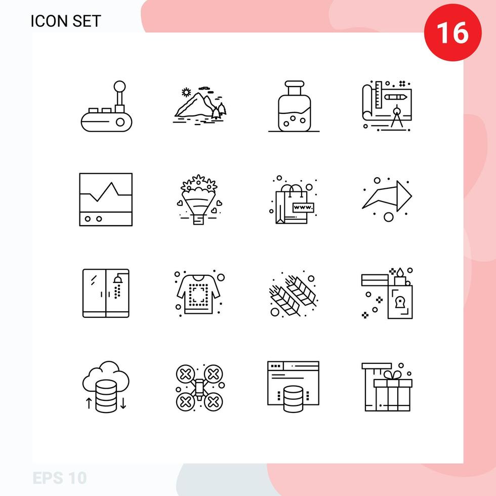 pack de 16 contours créatifs d'éléments de conception vectoriels modifiables de bouteille de conception de soleil de plan ecg vecteur