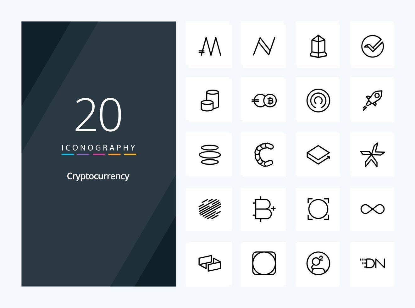 20 icône de contour de crypto-monnaie pour la présentation vecteur