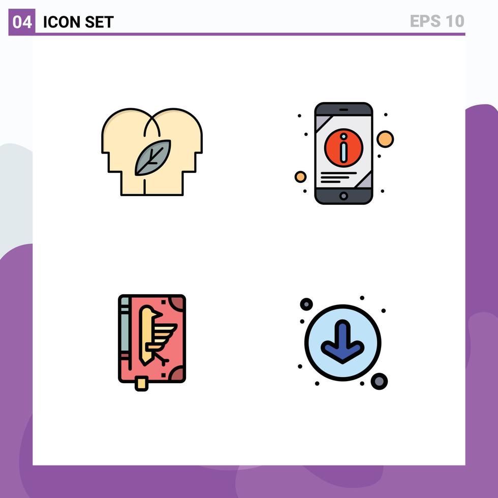 ensemble moderne de 4 pictogrammes de couleurs plates remplies d'éléments de conception vectoriels modifiables de déclaration d'informations mobiles eco codex mind vecteur