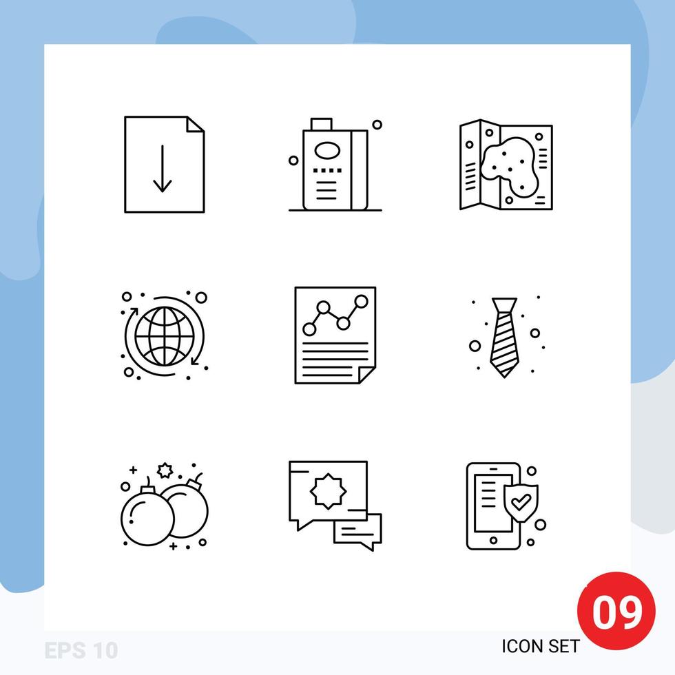 symboles d'icônes universels groupe de 9 contours modernes du document tour de la carte du monde éléments de conception vectoriels modifiables mondiaux vecteur