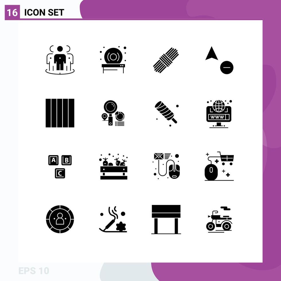 ensemble moderne de 16 pictogrammes de glyphes solides d'éléments de conception vectoriels modifiables de copie de grille de corde de disposition d'emplacement vecteur