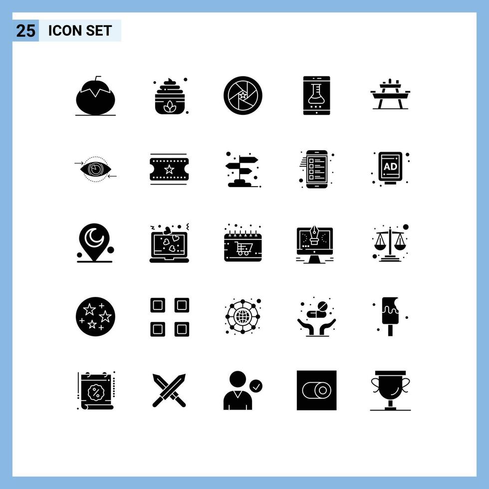 interface utilisateur pack de 25 glyphes solides de base d'application smartphone laboratoire en ligne célébrité magasin d'applications mobiles superstar éléments de conception vectoriels modifiables vecteur