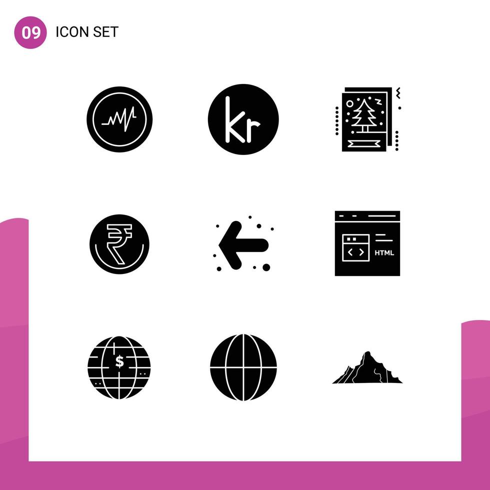 9 pack de glyphes solides de l'interface utilisateur de signes et symboles modernes de flèche roupie salutation inr finance éléments de conception vectoriels modifiables vecteur