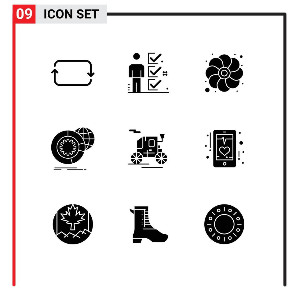 interface utilisateur pack de 9 glyphes solides de base d'analyse de services homme big data tournesol éléments de conception vectoriels modifiables vecteur