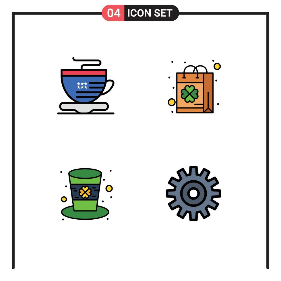 pack d'icônes vectorielles stock de 4 signes et symboles de ligne pour le chapeau de thé patrick shop leprechaun éléments de conception vectoriels modifiables vecteur