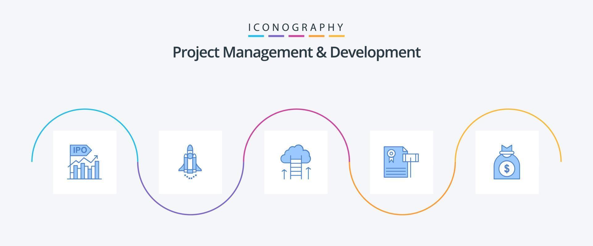 gestion de projet et développement pack d'icônes bleu 5, y compris cher. enchères . commercialisation. se concentrer. rêver vecteur