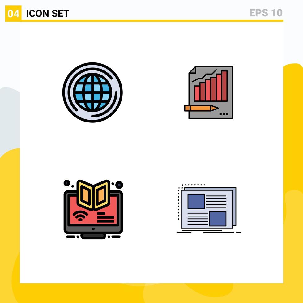 pack de couleurs plates remplies de 4 symboles universels du graphique mondial pense que les éléments de conception vectoriels modifiables d'apprentissage en ligne vecteur