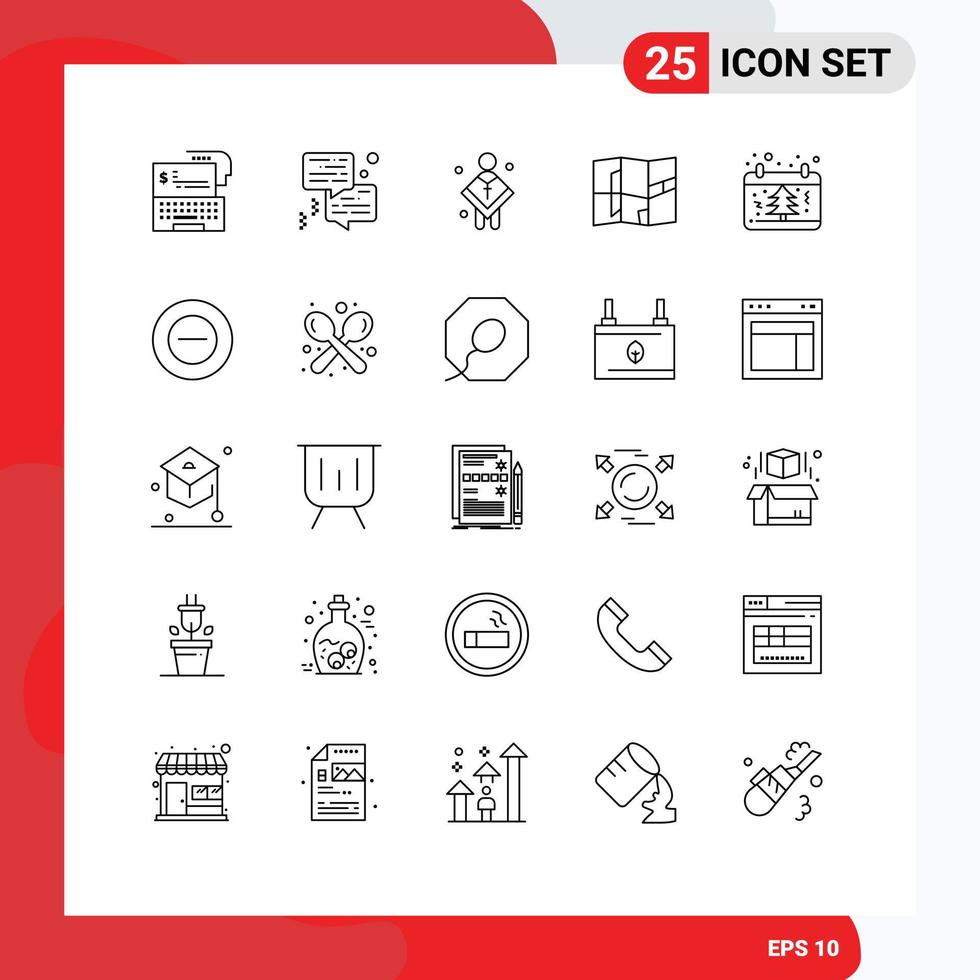 symboles d'icônes universels groupe de 25 lignes modernes de calendrier carte imprimante emplacement homme éléments de conception vectoriels modifiables vecteur