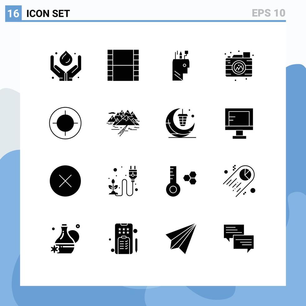 16 concept de glyphe solide pour les sites Web mobiles et les applications focus image éducation caméra éléments de conception vectoriels modifiables créatifs vecteur