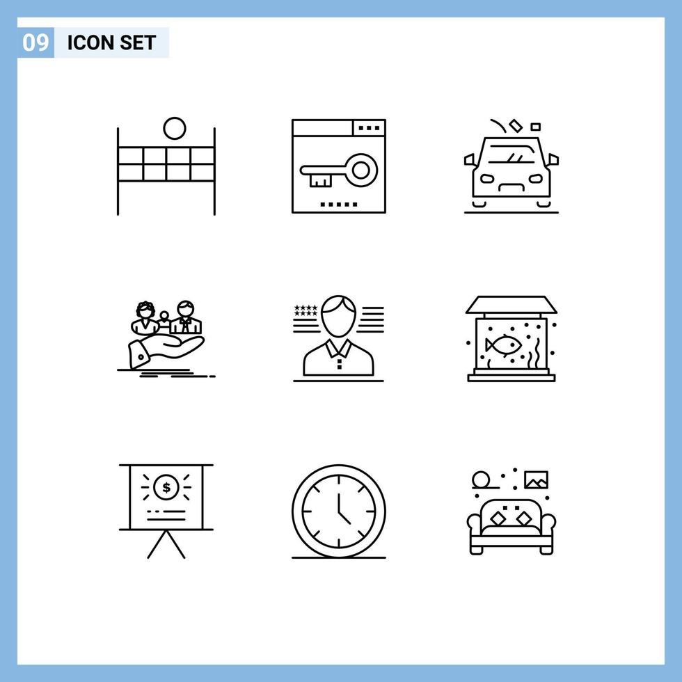 groupe de 9 contours signes et symboles pour l'homme vie voiture famille assurance éléments de conception vectoriels modifiables vecteur