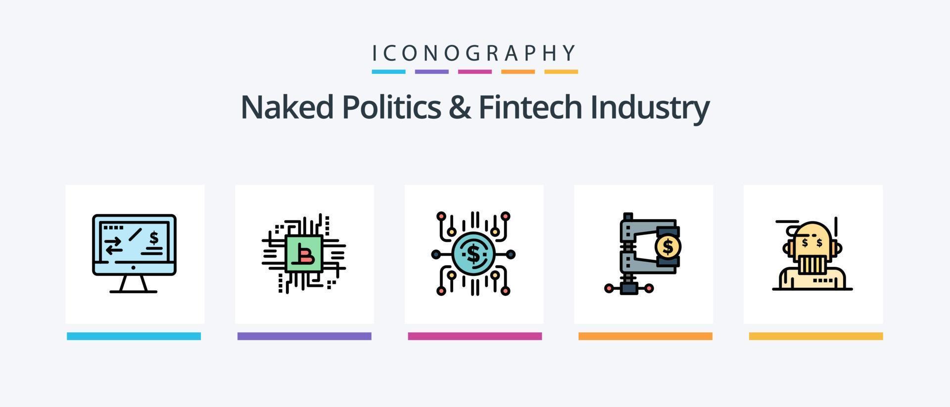 la politique nue et la ligne de l'industrie fintech ont rempli un pack de 5 icônes, y compris le débit. carte. décentralisée. paiement direct. d'égal à égal. conception d'icônes créatives vecteur