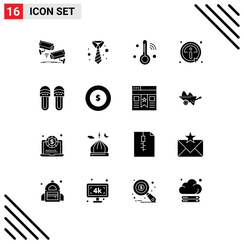 symboles d'icônes universels groupe de 16 glyphes solides modernes d'informations sur les vêtements détails des vêtements thermomètre éléments de conception vectoriels modifiables vecteur