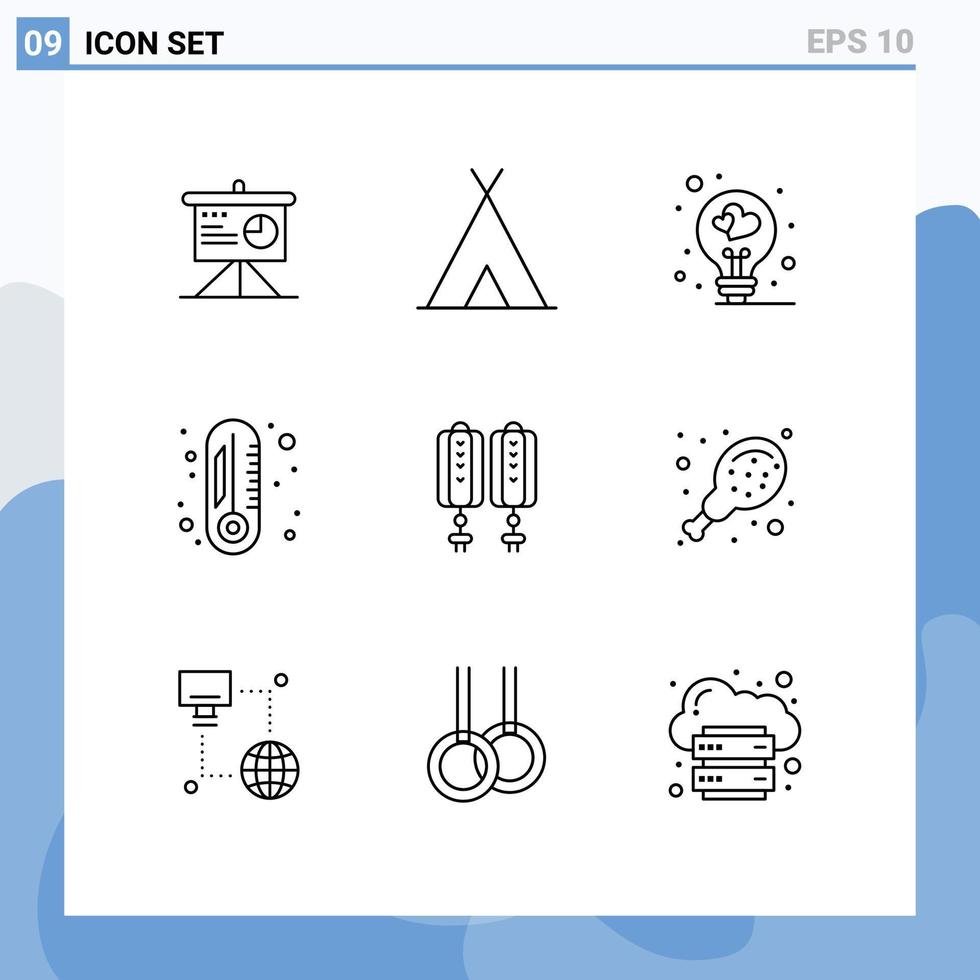 ensemble moderne de 9 contours et symboles tels que des éléments de conception vectoriels modifiables de chimie de thermomètre à ampoule pendante chinoise vecteur