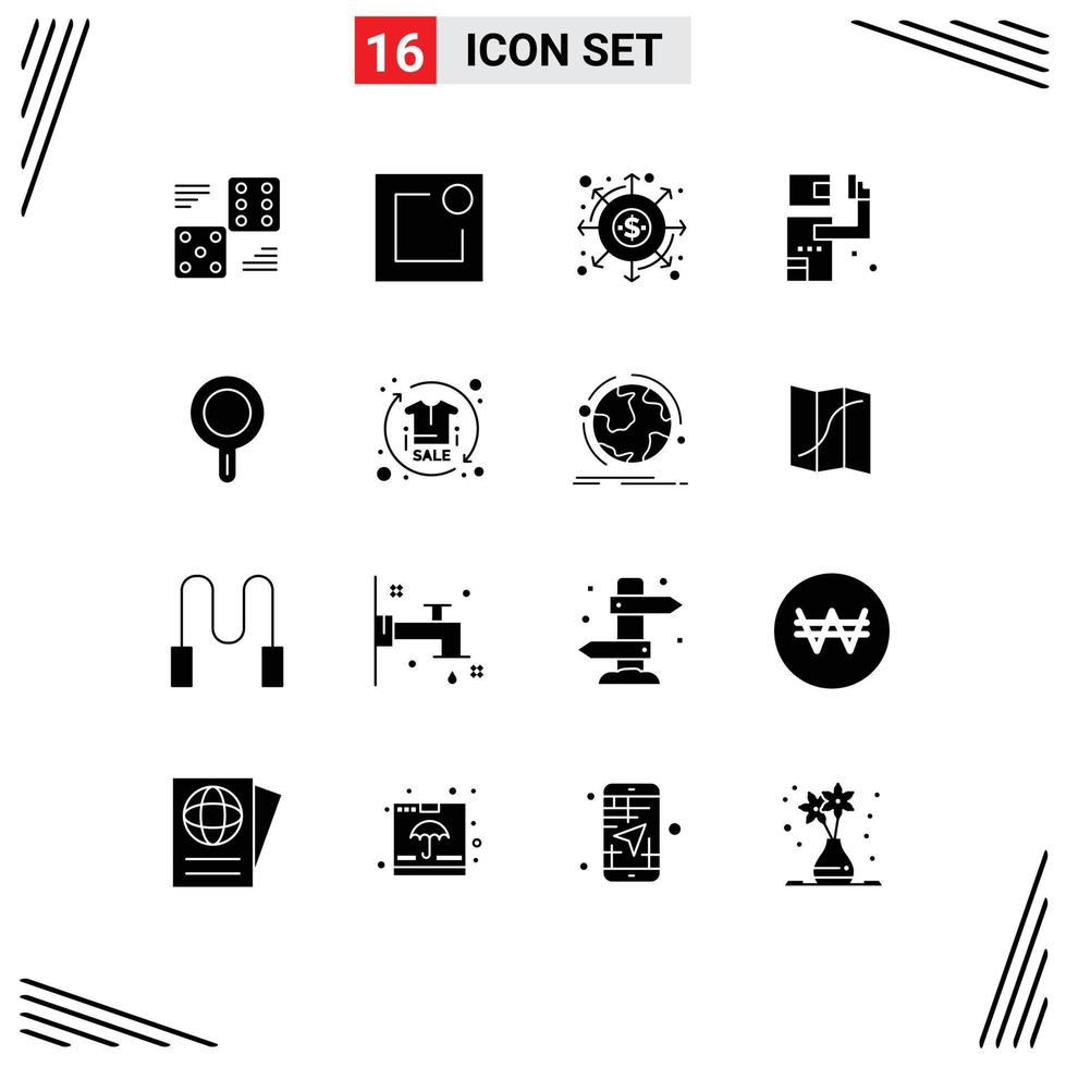 ensemble de 16 symboles d'icônes d'interface utilisateur modernes signes pour la cuisine kill distribution gunman paiements éléments de conception vectoriels modifiables vecteur