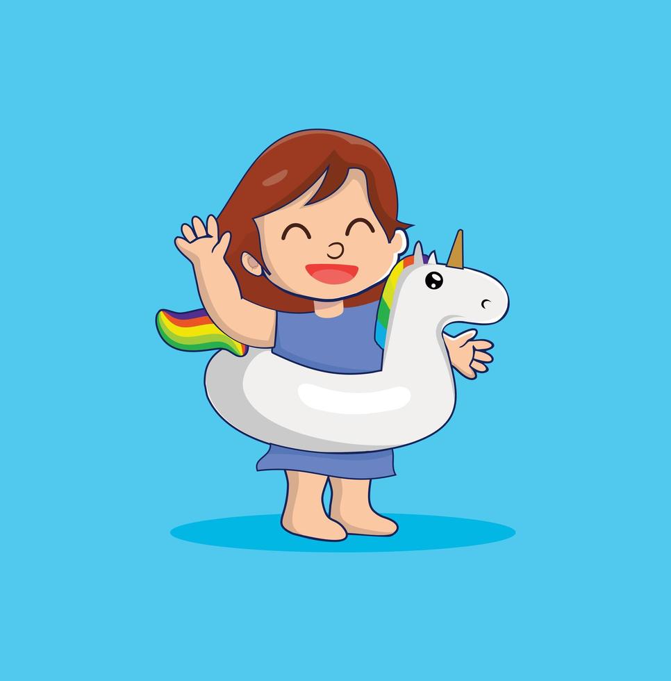 petite fille avec une illustration vectorielle de flotteur de licorne vecteur