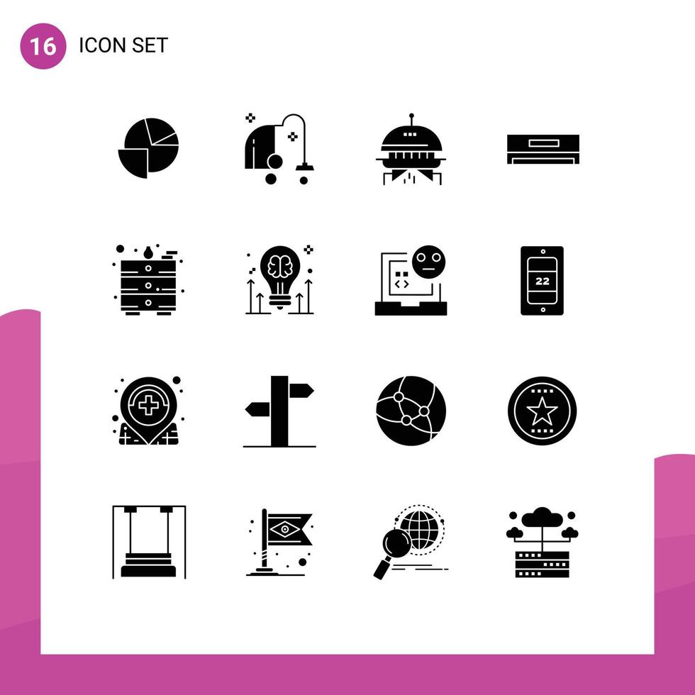 ensemble moderne de 16 pictogrammes de glyphes solides de table dessiner la technologie d'astronomie refroidissant des éléments de conception vectoriels modifiables vecteur