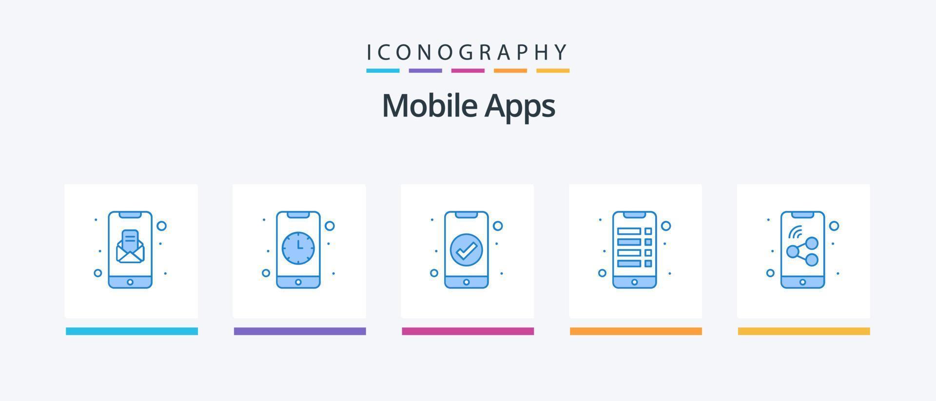 pack d'icônes bleu 5 applications mobiles, y compris mobile. interaction. application. la grille. portable. conception d'icônes créatives vecteur