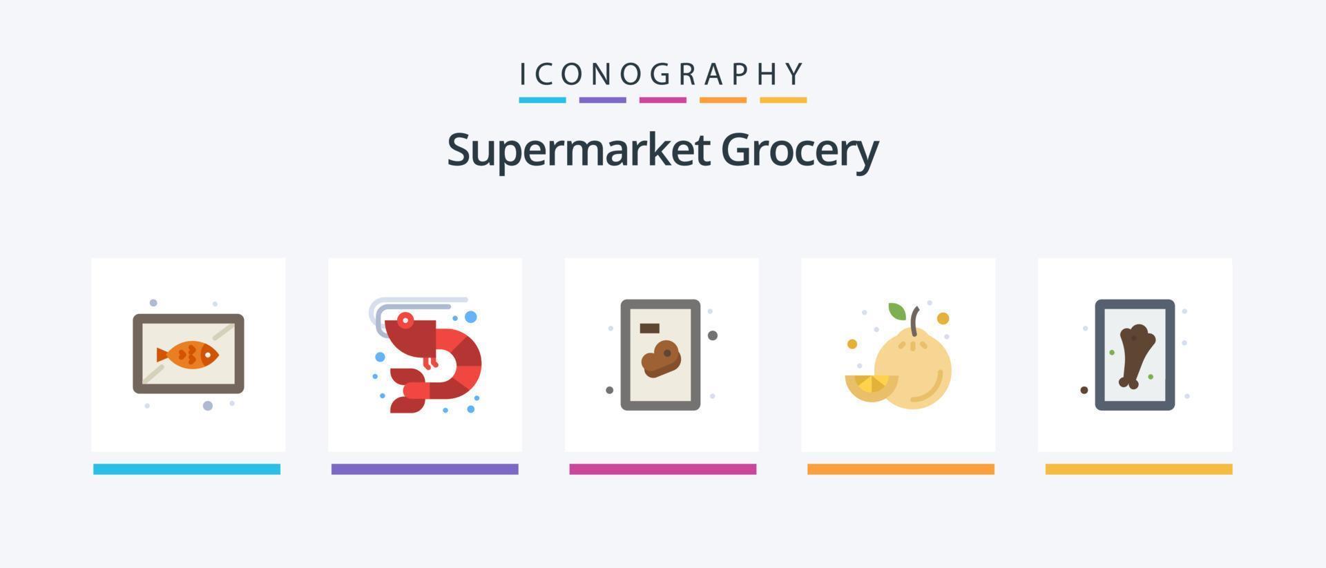 pack d'icônes épicerie plat 5, y compris la viande. poulet. Fruit de mer. citron. nourriture. conception d'icônes créatives vecteur