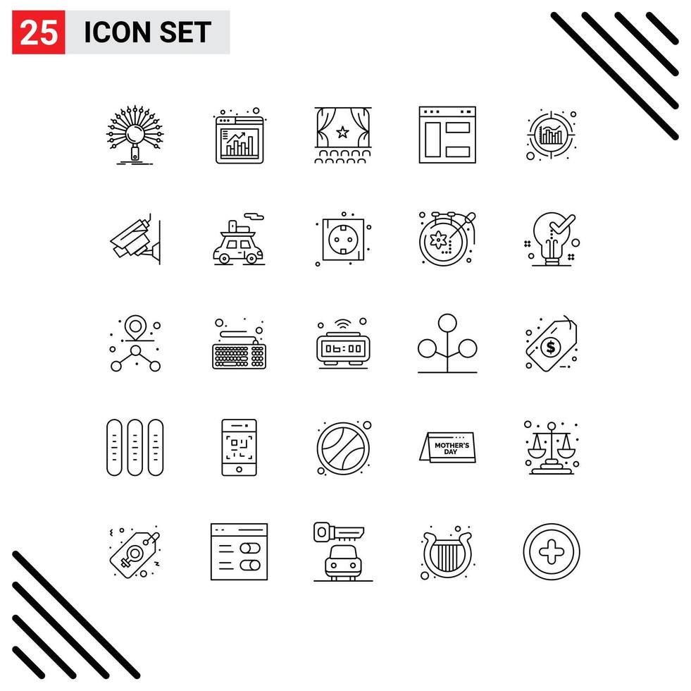 ensemble de 25 symboles d'icônes d'interface utilisateur modernes signes pour le site Web graphique internet performance du navigateur éléments de conception vectoriels modifiables vecteur
