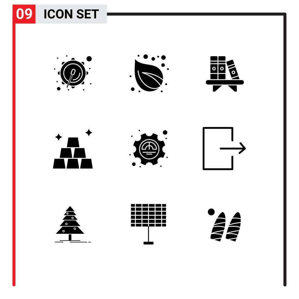 ensemble moderne de 9 glyphes et symboles solides tels que l'excellence de la productivité l'efficacité de la vie des éléments de conception vectoriels modifiables en or vecteur