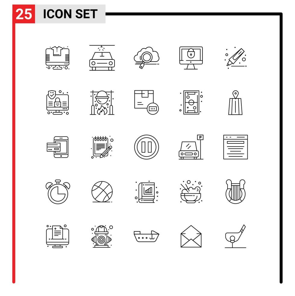 25 icônes créatives signes et symboles modernes de marqueur dessin stockage sécurité internet éléments de conception vectoriels modifiables vecteur