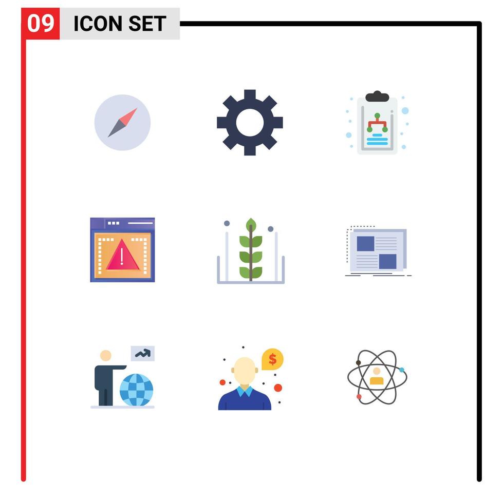 pictogramme ensemble de 9 couleurs plates simples d'organigramme de grain de blé erreur alimentaire éléments de conception vectoriels modifiables vecteur