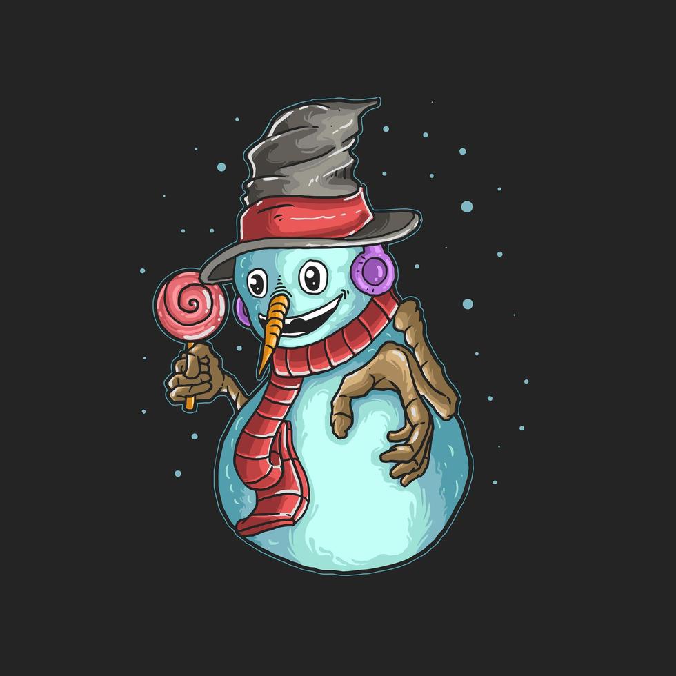 bonhomme de neige mignon avec illustration de bonbons vecteur