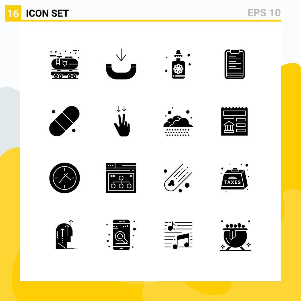 symboles d'icônes universels groupe de 16 glyphes solides modernes de plâtre médical compte-gouttes texte de motivation éléments de conception vectoriels modifiables vecteur