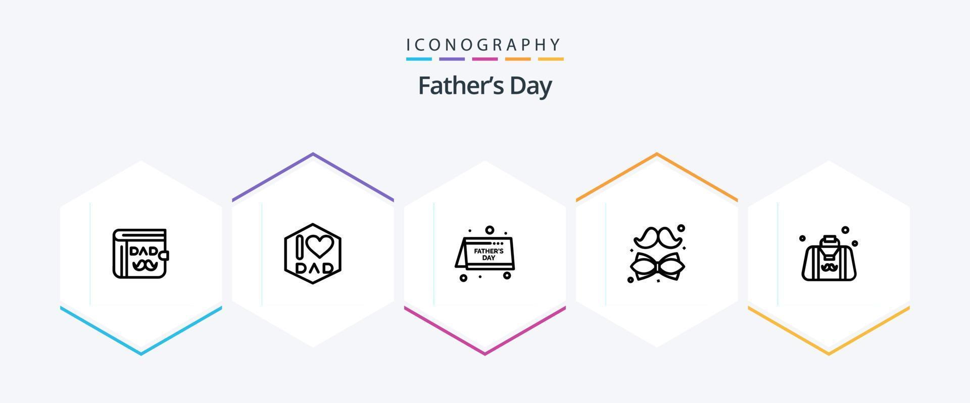 pack d'icônes de 25 lignes pour la fête des pères, y compris le sac. père. calendrier. cravate. arc vecteur