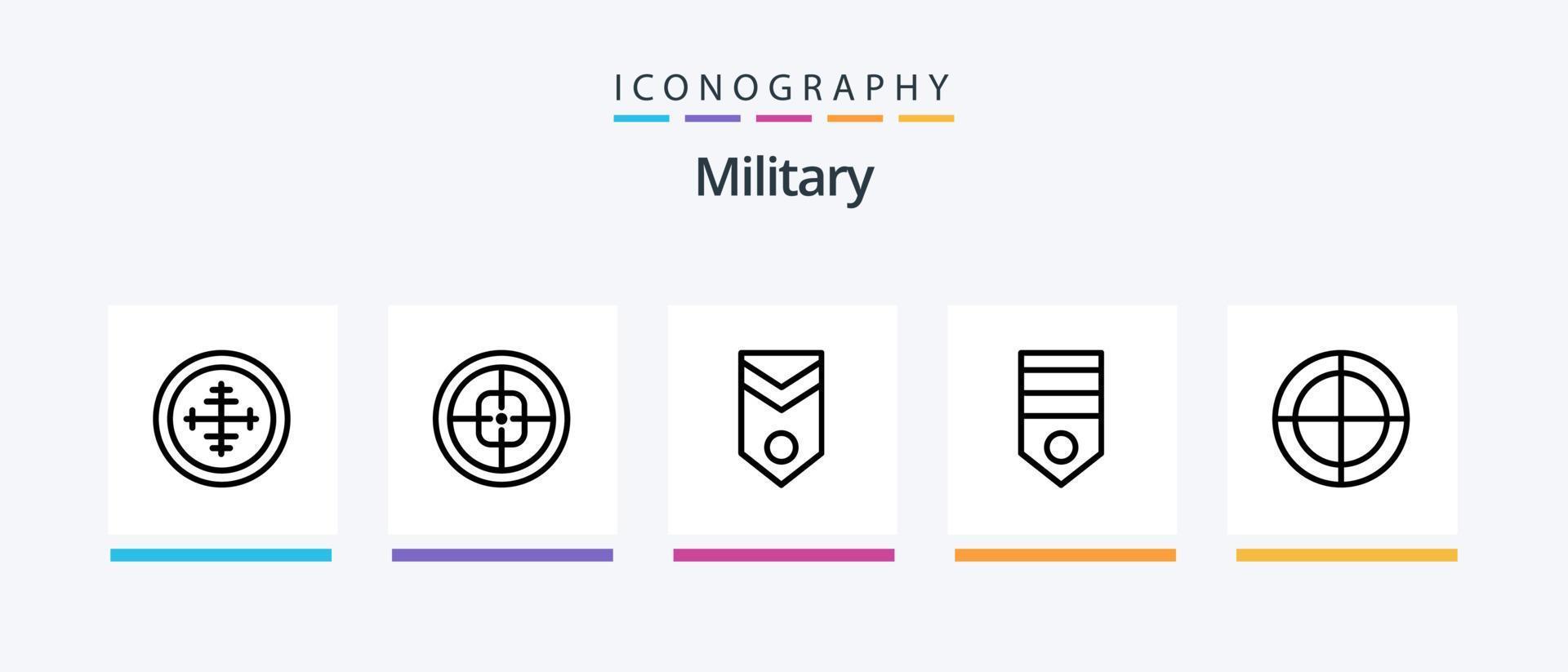 pack d'icônes de la ligne militaire 5, y compris l'armée. militaire. badge. réticule. étiqueter. conception d'icônes créatives vecteur