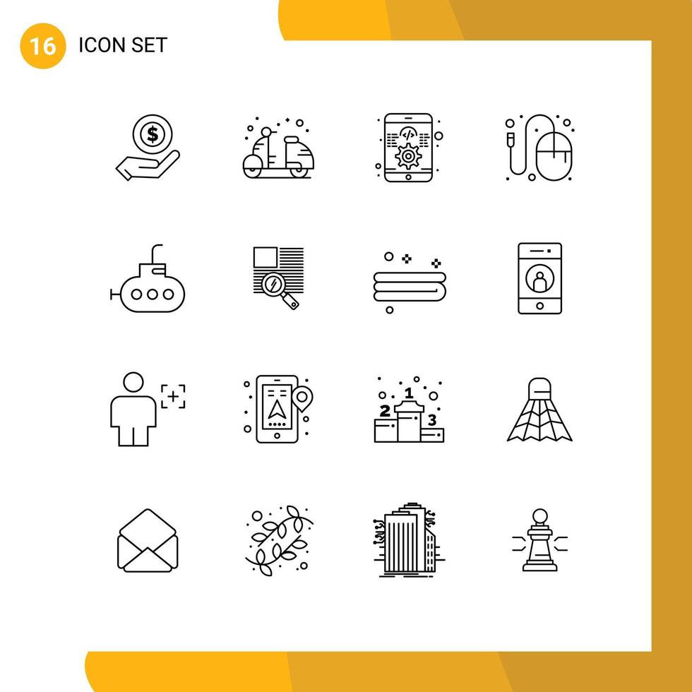 pack d'interface utilisateur de 16 contours de base d'éléments de conception vectoriels modifiables réactifs de concepteur d'été graphique de souris vecteur