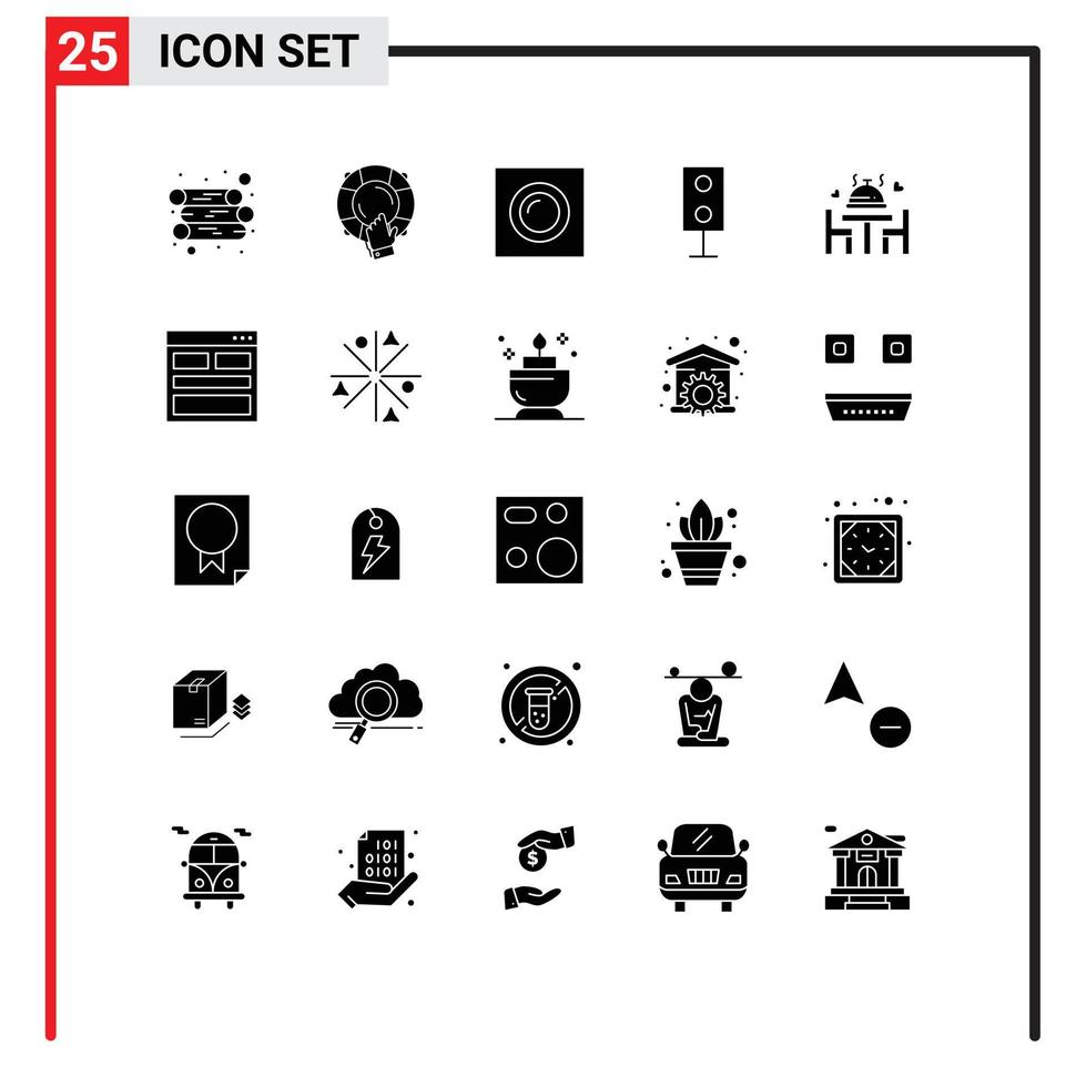 interface utilisateur pack de 25 glyphes solides de base d'appareils de produits d'intérieur de haut-parleur de dîner éléments de conception vectoriels modifiables vecteur