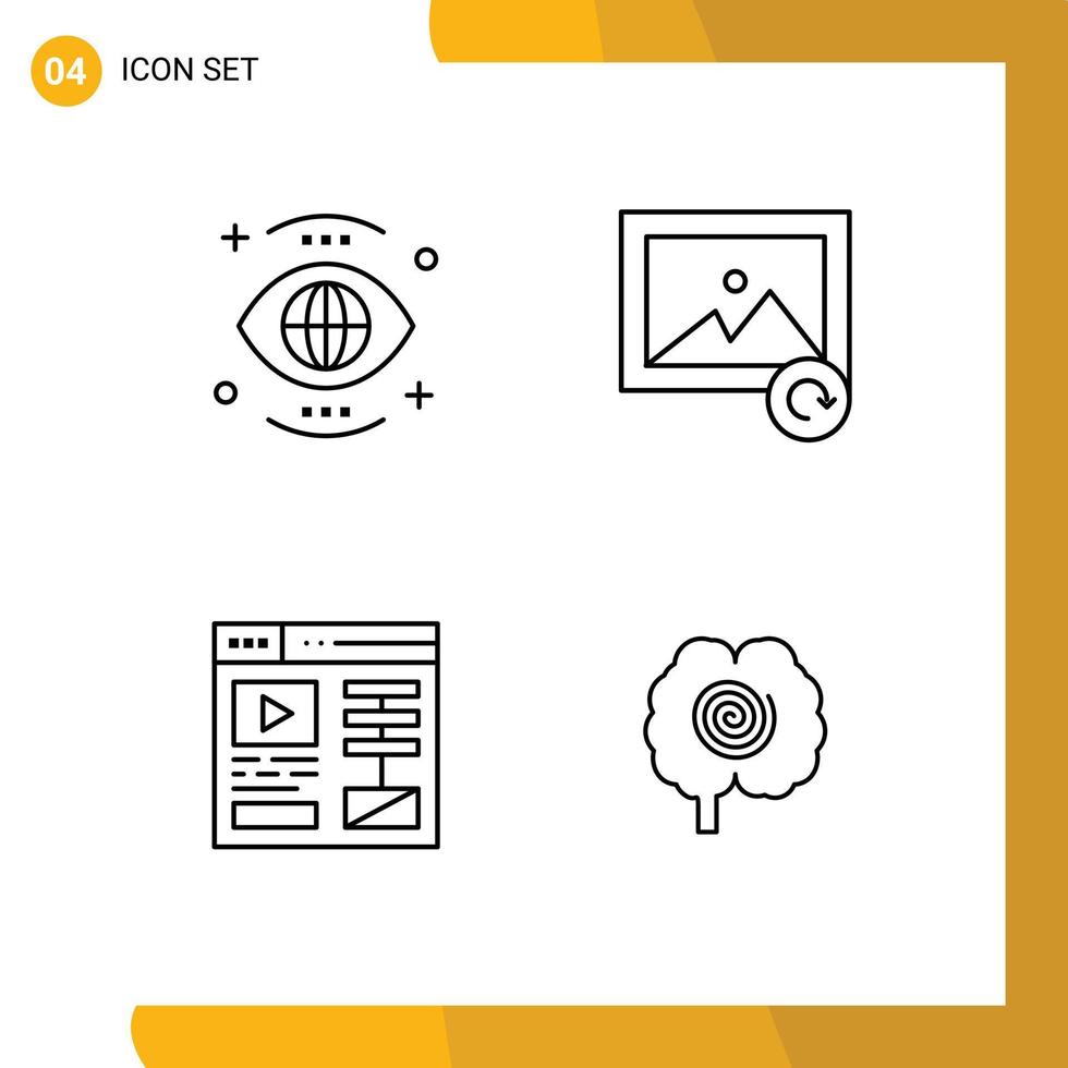 interface utilisateur pack de 4 couleurs plates de base remplies d'oeil vidéo vue photo cerveau éléments de conception vectoriels modifiables vecteur
