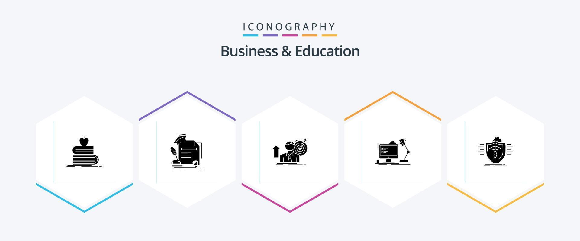 pack d'icônes de 25 glyphes pour les affaires et l'éducation, y compris le bureau. lieu de travail. prix. croissance. cible vecteur