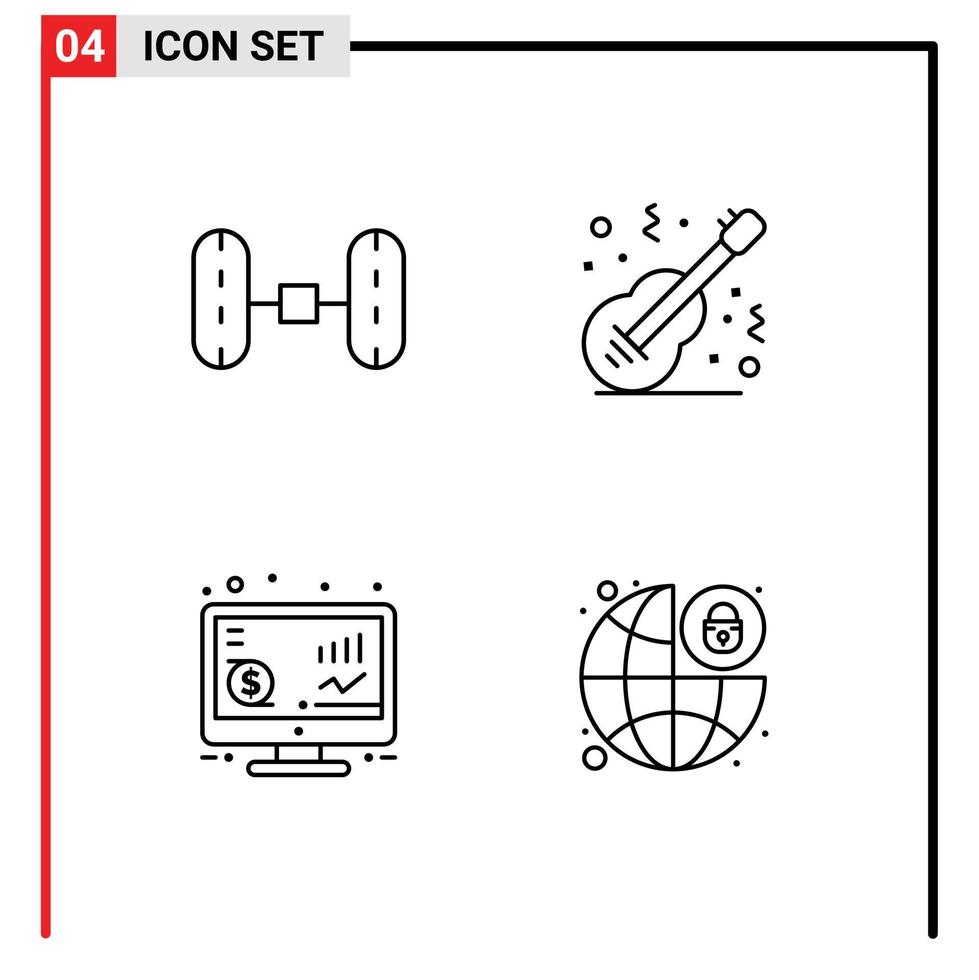 4 pack de lignes d'interface utilisateur de signes et symboles modernes d'alignement des roues retour musique acoustique argent éléments de conception vectoriels modifiables vecteur