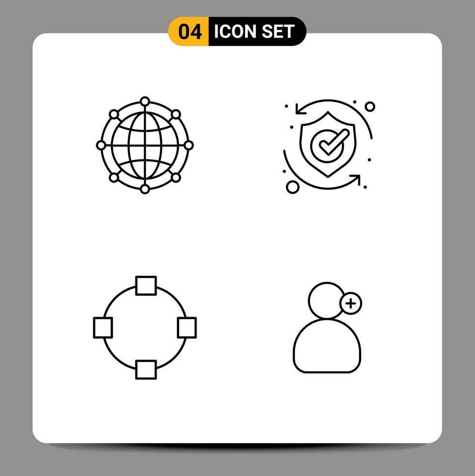 ensemble de 4 pack de couleurs plates commerciales fillline pour les éléments de conception vectoriels modifiables du chemin de sécurité du réseau de solution de données vecteur