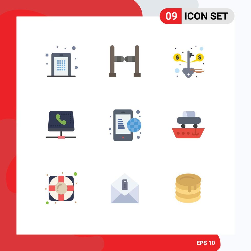 9 concept de couleur plate pour les sites Web mobiles et les applications d'affaires clé en ligne aide à appeler des éléments de conception vectoriels modifiables vecteur