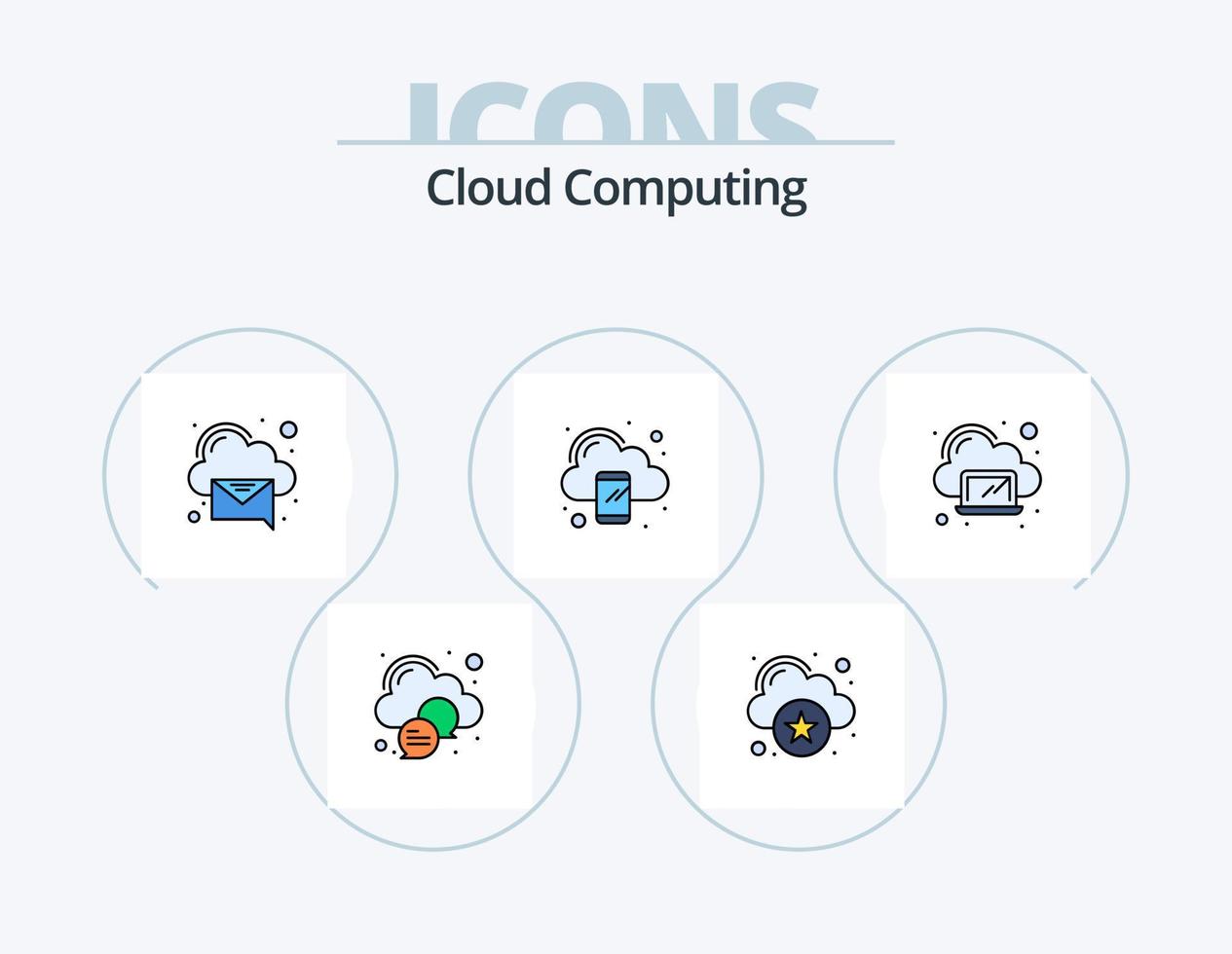 pack d'icônes remplies de ligne de cloud computing 5 conception d'icônes. ordinateur portable. nuage. éliminer. nuage vecteur