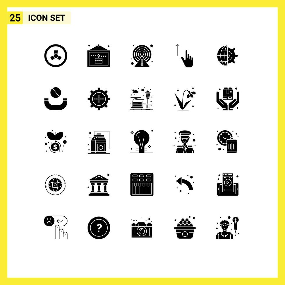 25 concept de glyphe solide pour les sites Web mobiles et les applications globe gestes de prudence de la main doigt éléments de conception vectoriels modifiables vecteur